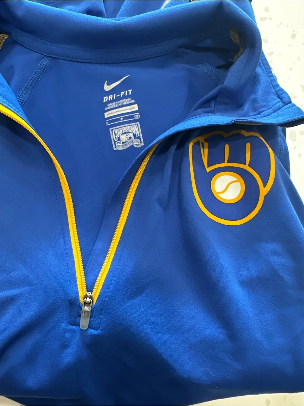 Nike Blue Women's Brewers Half-Zip Pullover with Yellow Accents